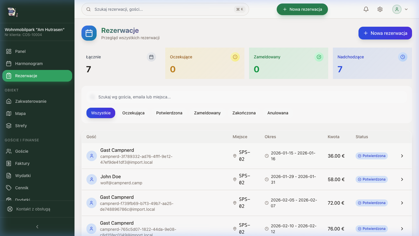 Rezerwacje, planer i cyfrowe zameldowanie